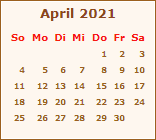 Kalender April 2021