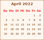 Kalender April 2022