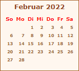 Kalender Februar 2022