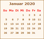 Kalender Januar 2020