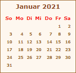 Kalender Januar 2021