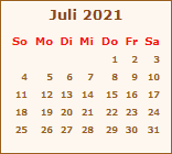 Kalender Juli 2021