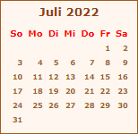 Kalender Juli 2022