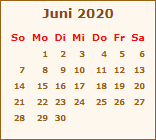 Kalender Juni 2020