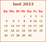 Kalender Juni 2022