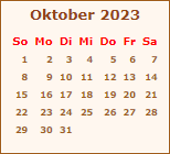 Kalender Oktober 2023