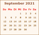 Kalender September 2021